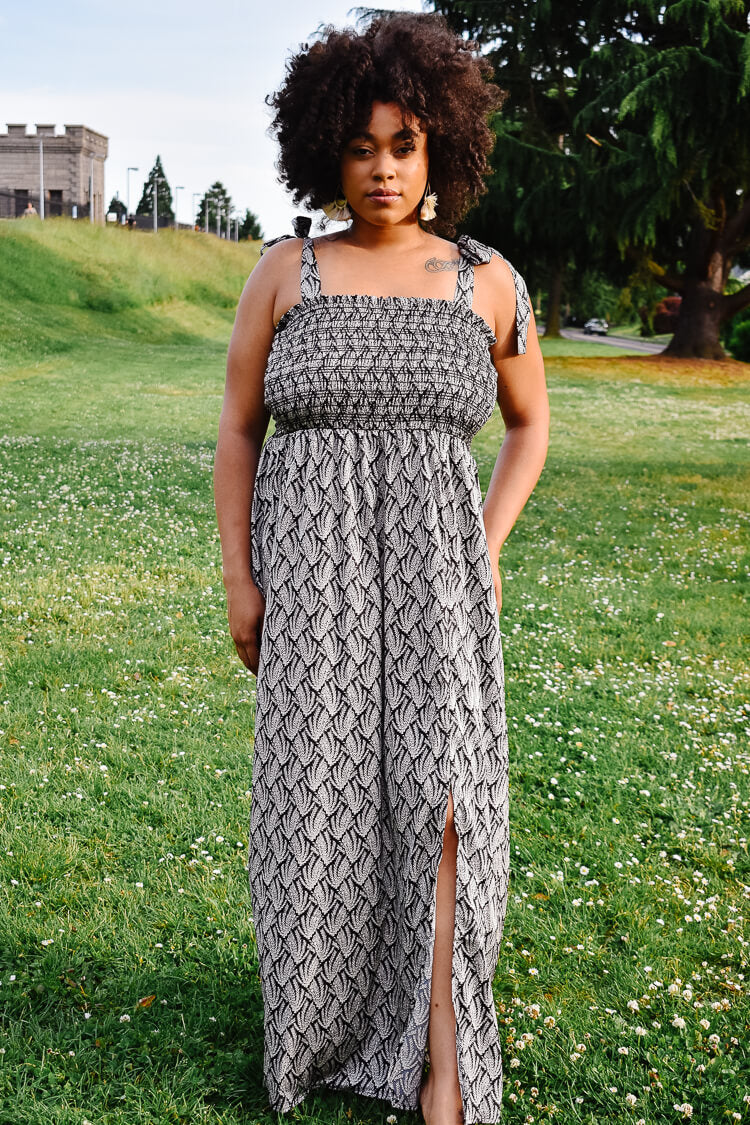 Gia Black and White Leaf Print Maxi Dress - FINAL SALE