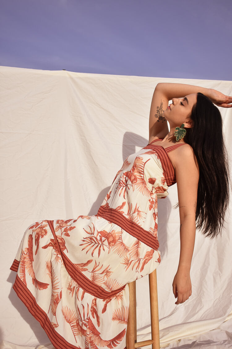 Playa Carillo Palm Print Maxi Dress - Terracotta