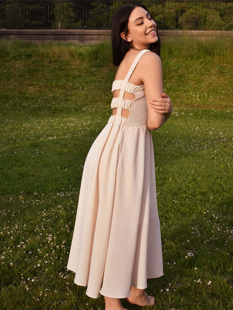 Jade Cream Cut-Out Midi Dress