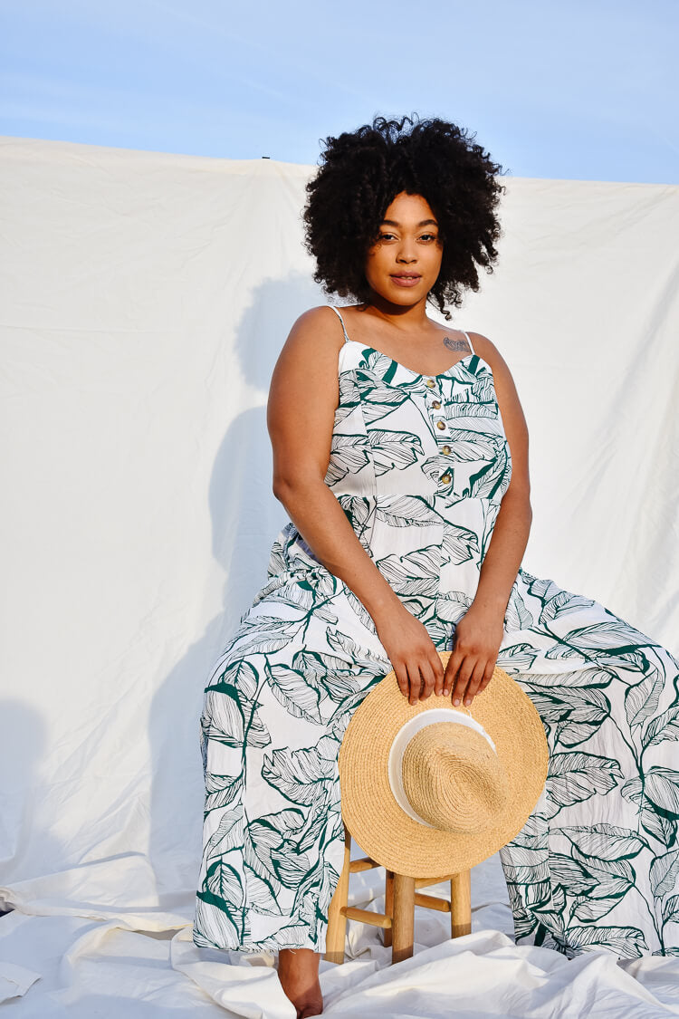 Kiana Palm Print Wide Legged Jumpsuit