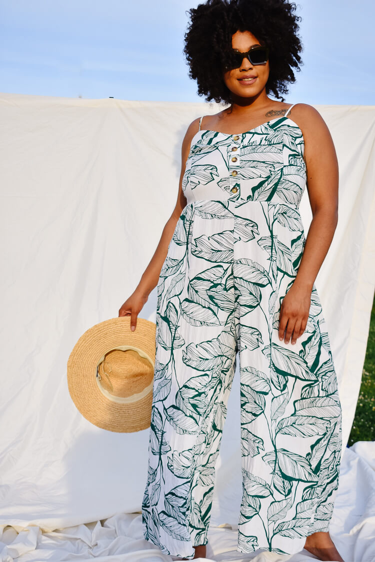 Kiana Palm Print Wide Legged Jumpsuit