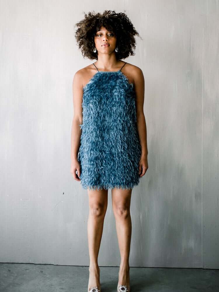 Dawn 3D Fringe Mini Dress - Blue - FINAL SALE