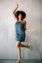 Dawn 3D Fringe Mini Dress - Blue - FINAL SALE