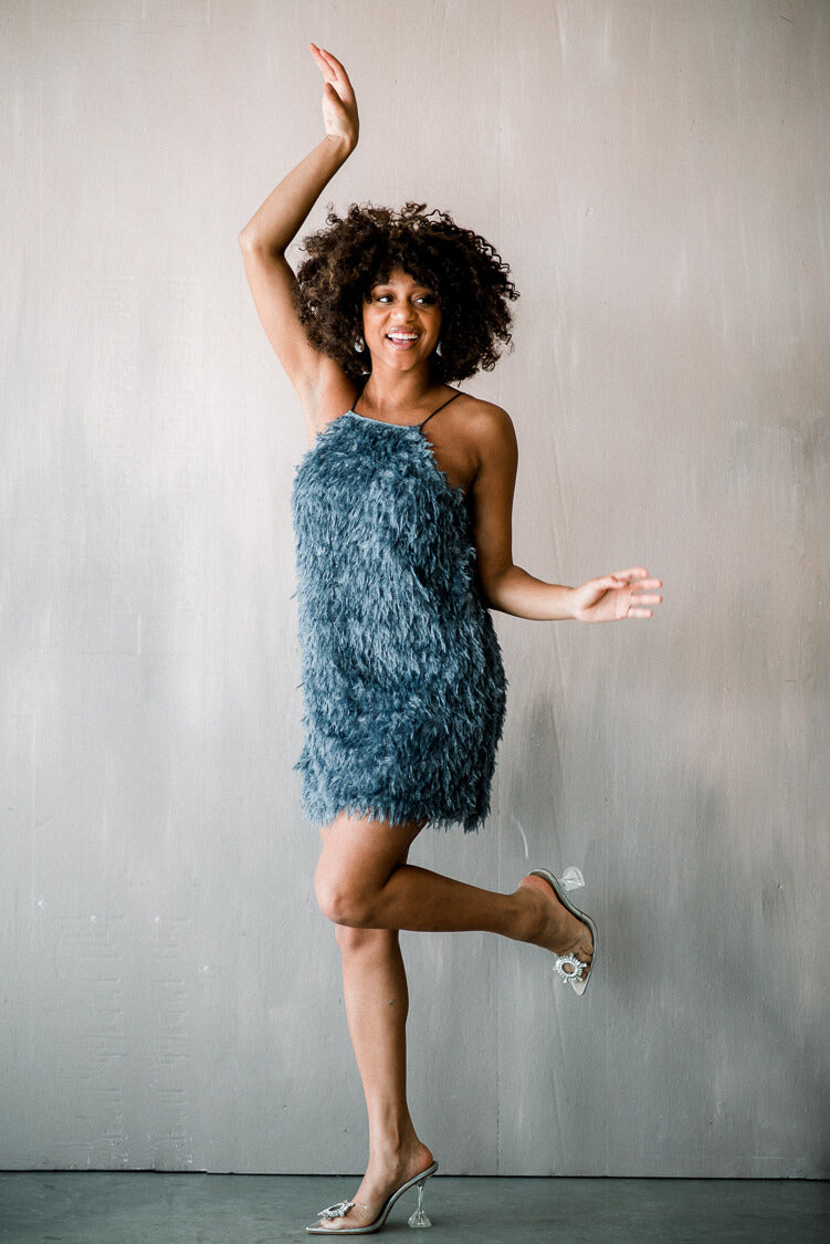 Dawn 3D Fringe Mini Dress - Blue - FINAL SALE