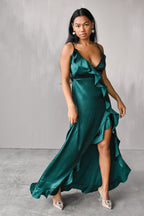 Eden Silk Ruffle Slit Maxi Dress - FINAL SALE