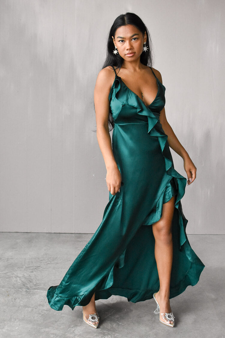Eden Silk Ruffle Slit Maxi Dress - FINAL SALE