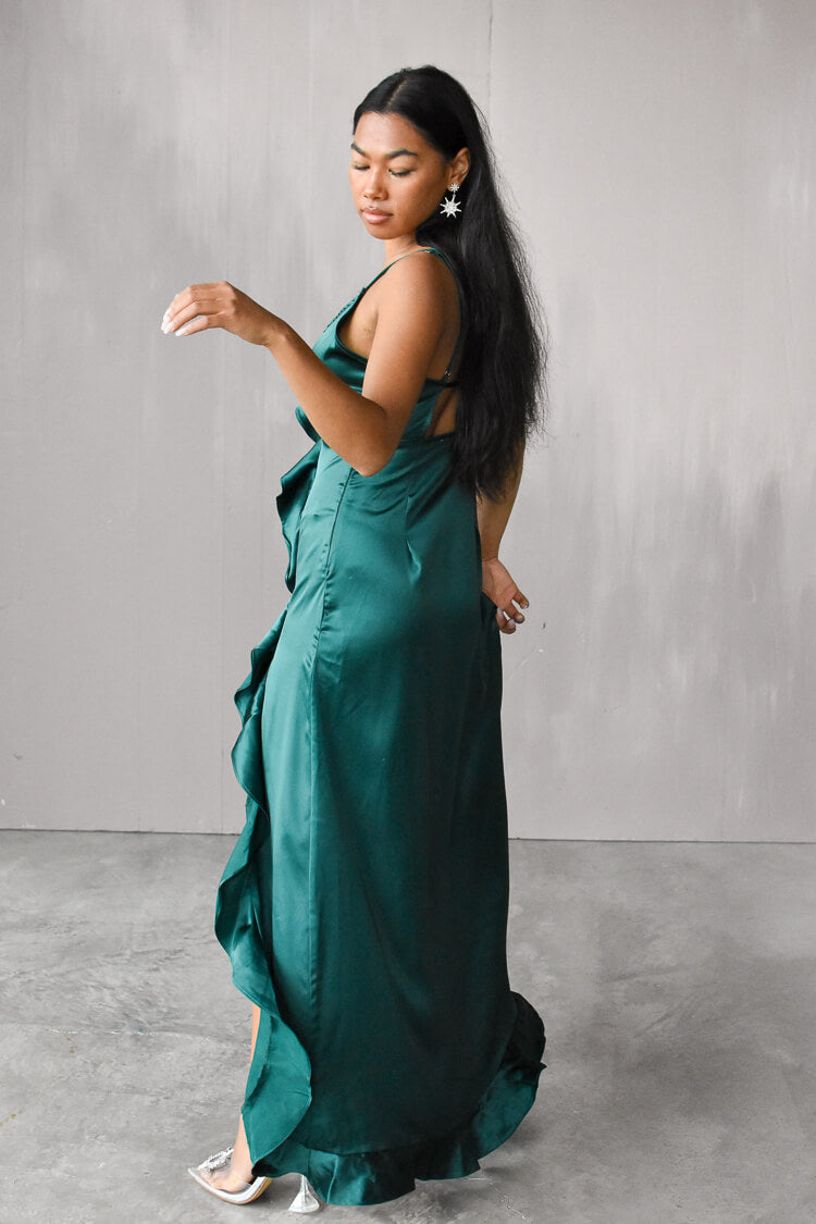 Eden Silk Ruffle Slit Maxi Dress - FINAL SALE