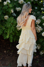 Elodie Butter Yellow Lace Trim Tiered Maxi Dress