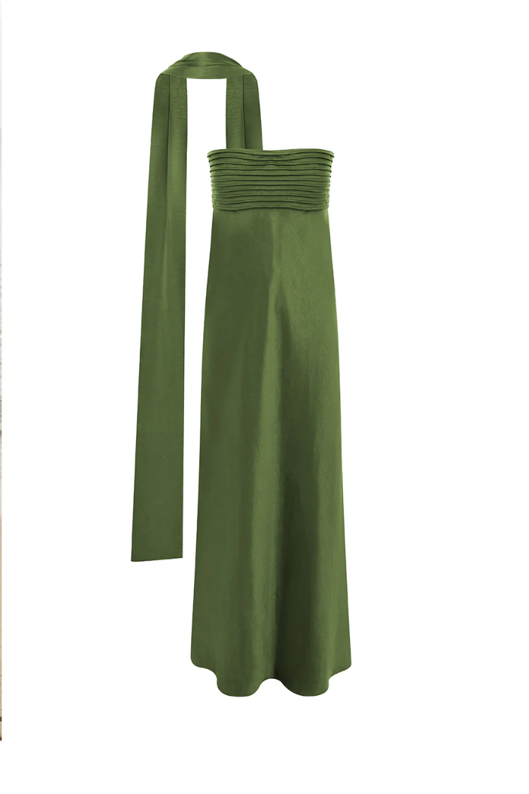 Elsa Olive Green Maxi Dress with Neck Scarf