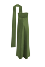 Elsa Olive Green Maxi Dress with Neck Scarf