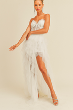 Elysée Lace Bustier Tulle High Low Maxi Dress