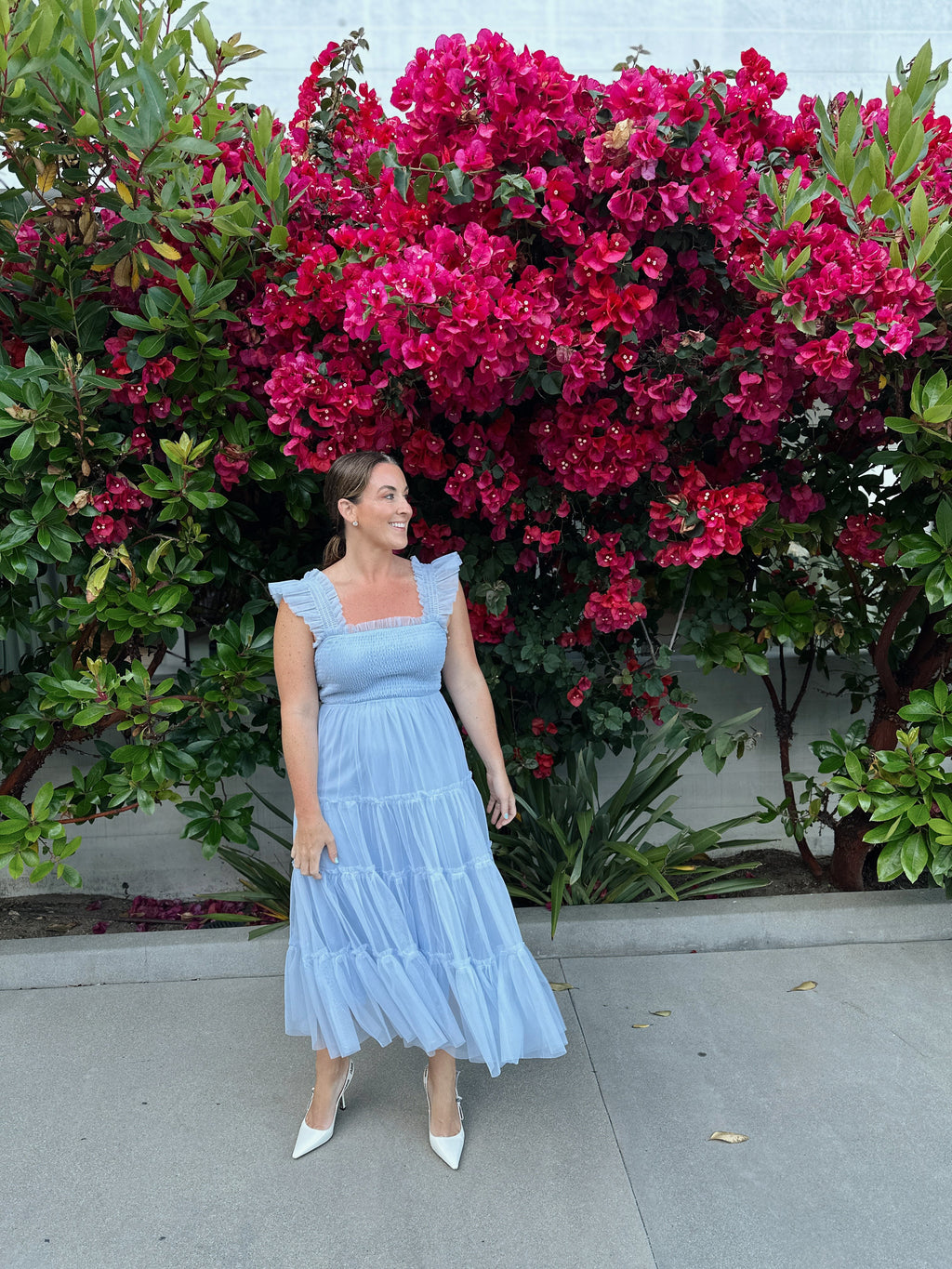 Fiori Short Blue Tulle Tiered Midi Dress - FINAL SALE