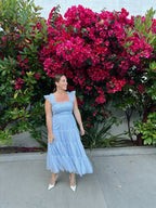 Fiori Short Blue Tulle Tiered Midi Dress - FINAL SALE