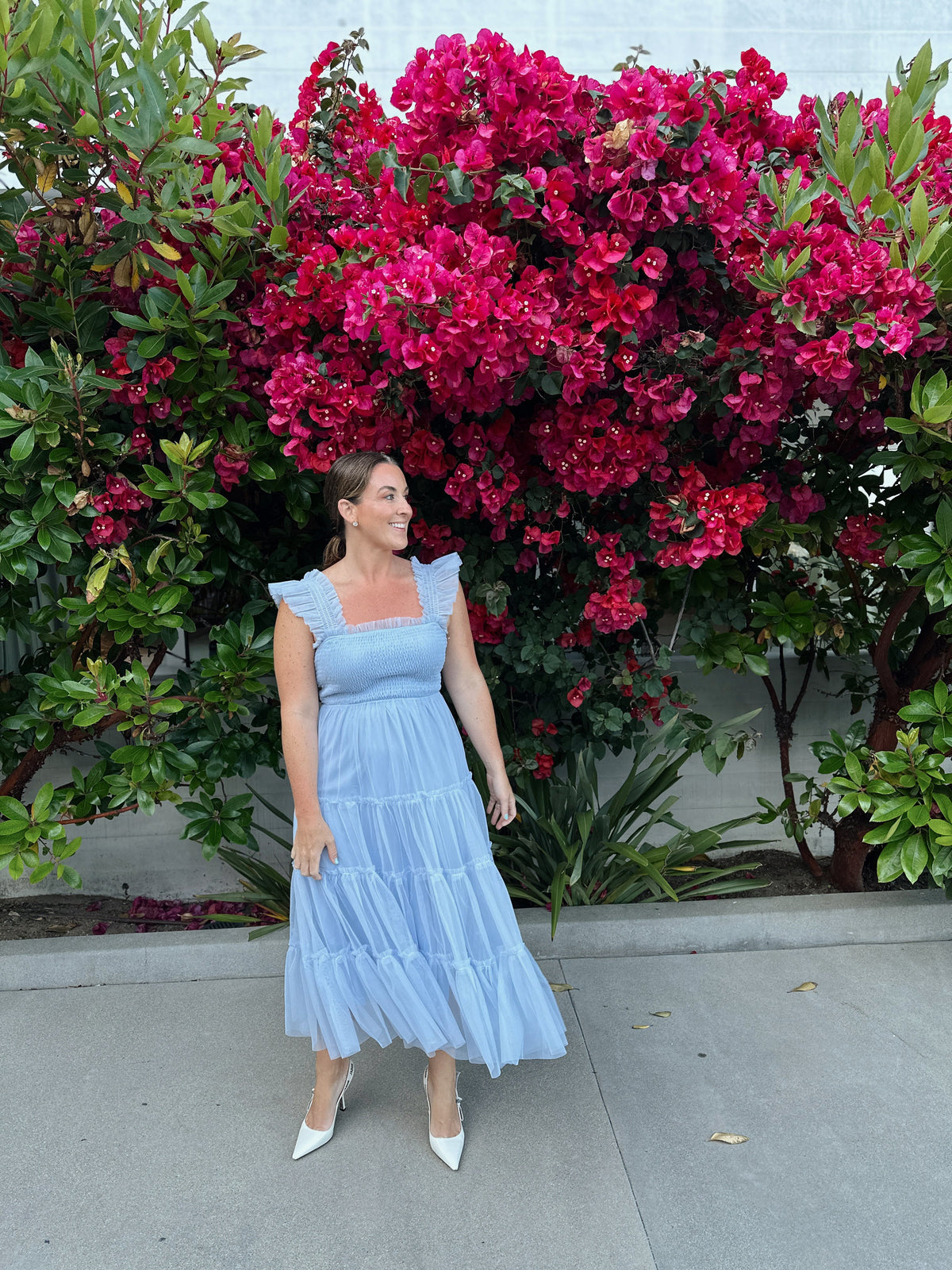 Fiori Short Blue Tulle Tiered Midi Dress - FINAL SALE