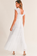 Fiori Tulle Tiered Maxi Dress - White