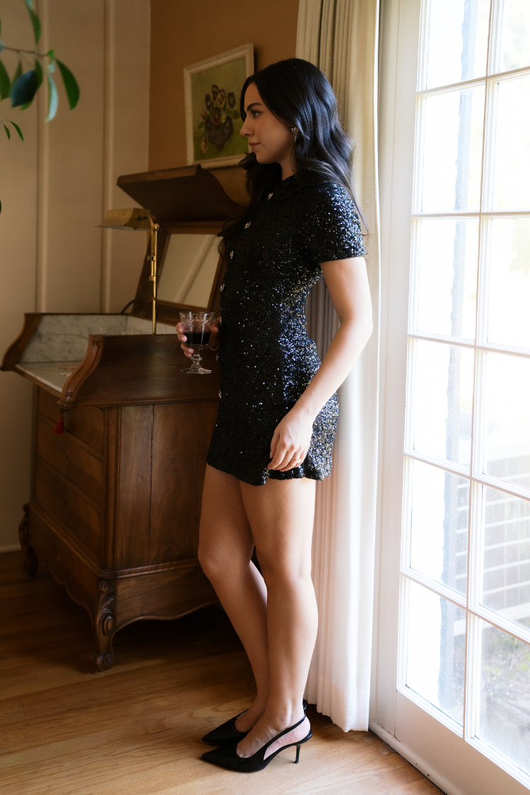 Gramercy Black Sequin Mini Shirtdress - FINAL SALE