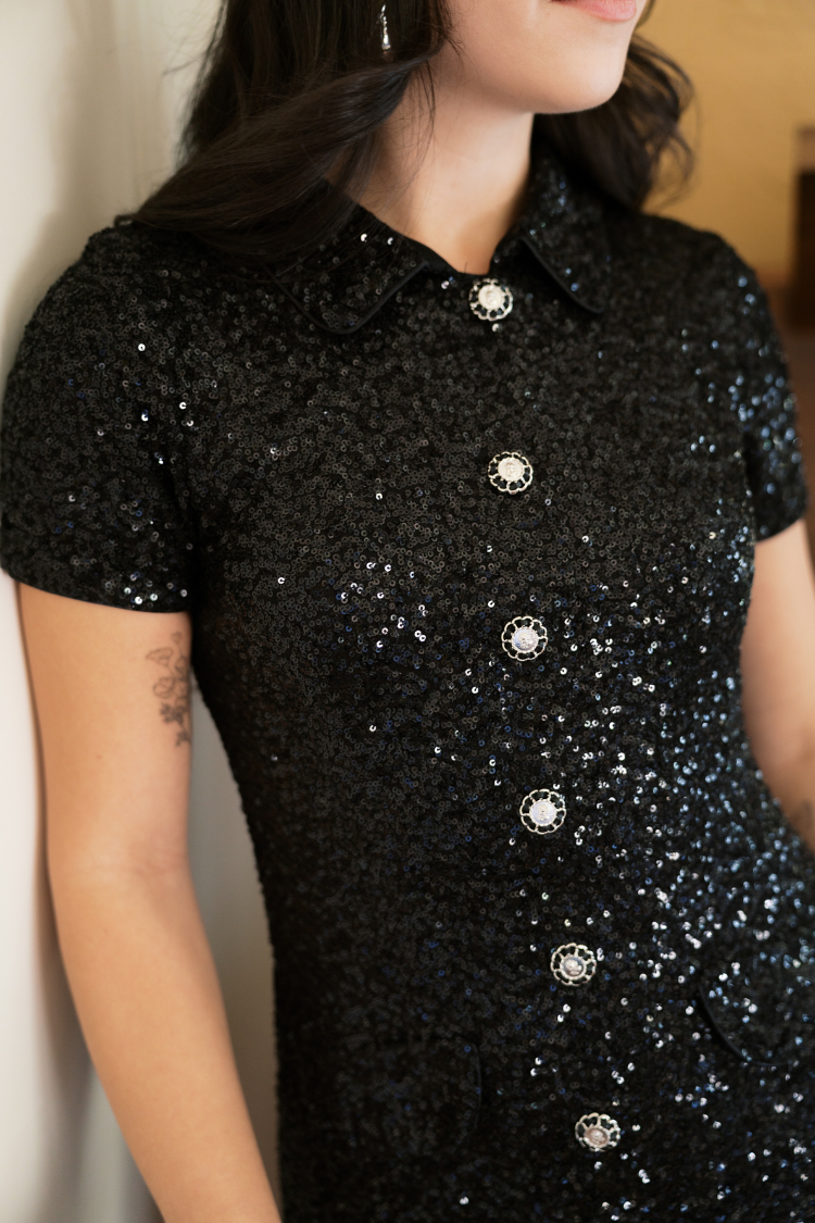 Gramercy Black Sequin Mini Shirtdress - FINAL SALE