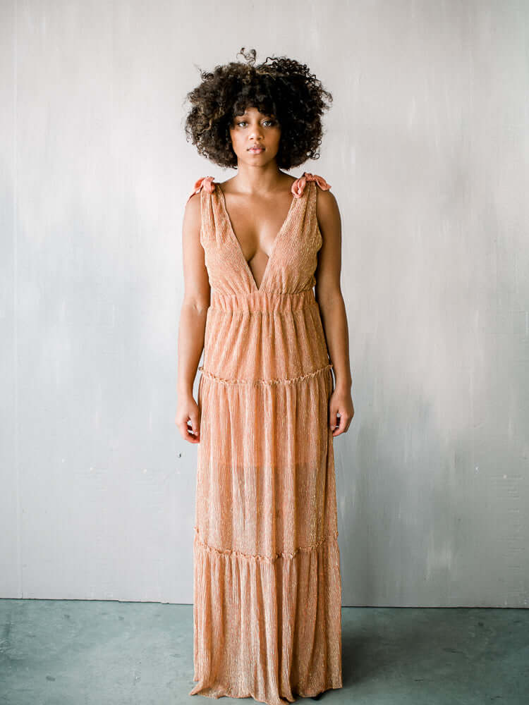 Halle Shoulder Tie Deep V Maxi