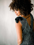 Halle Shoulder Tie Deep V Maxi - Silver