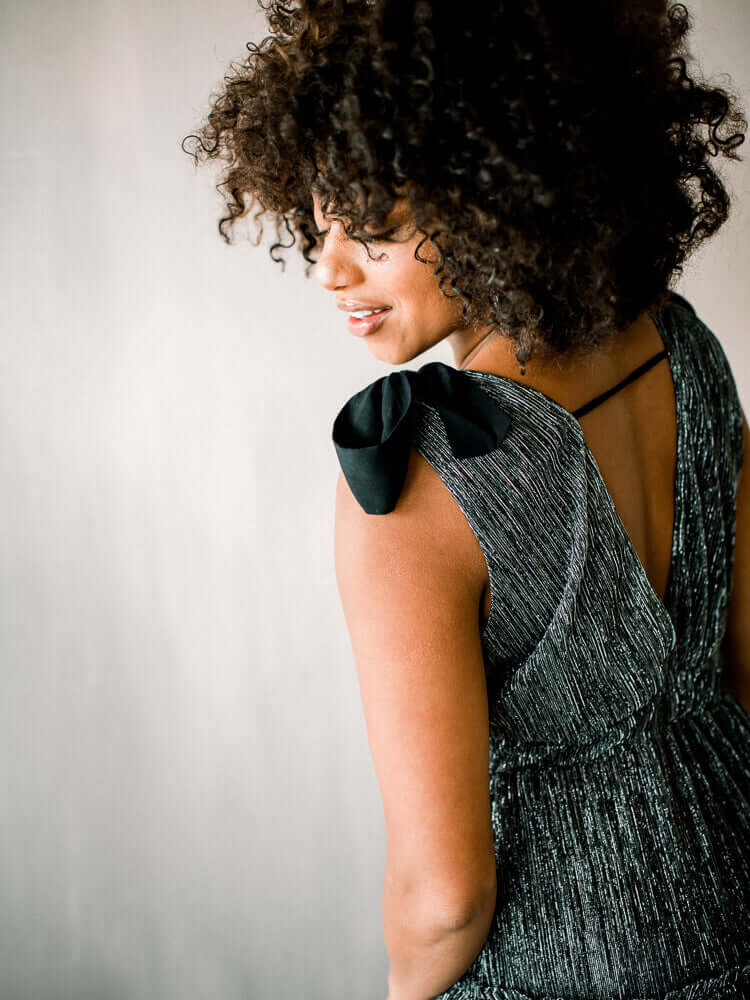 Halle Shoulder Tie Deep V Maxi - Silver