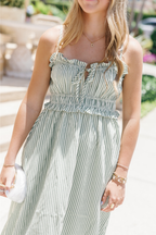 Hampton Green and White Stripe Midi Dress - FINAL SALE