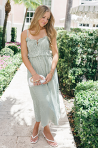 Hampton Green and White Stripe Midi Dress - FINAL SALE