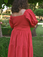 Heath Puff Sleeve Plus Midi Dress - Tomato