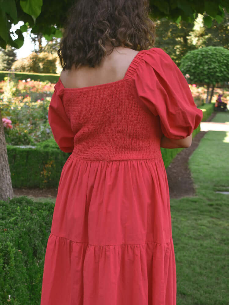 Heath Puff Sleeve Plus Midi Dress - Tomato