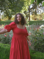 Heath Puff Sleeve Plus Midi Dress - Tomato