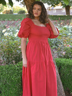 Heath Puff Sleeve Plus Midi Dress - Tomato