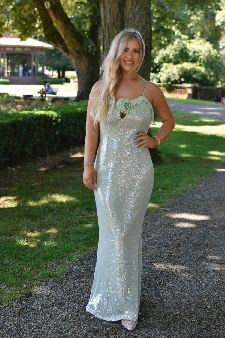 Celeste Sequin Mint Maxi Dress