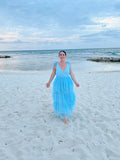 Mare Tiered Blue Tulle Midi Dress - FINAL SALE