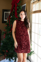 Irina Sequin Sleeveless Mini Dress with Black Bow - Burgundy