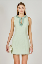 Jackie Tweed Racerback Floral Trim Mini Dress - Pistachio