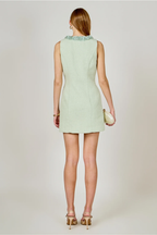 Jackie Tweed Racerback Floral Trim Mini Dress - Pistachio