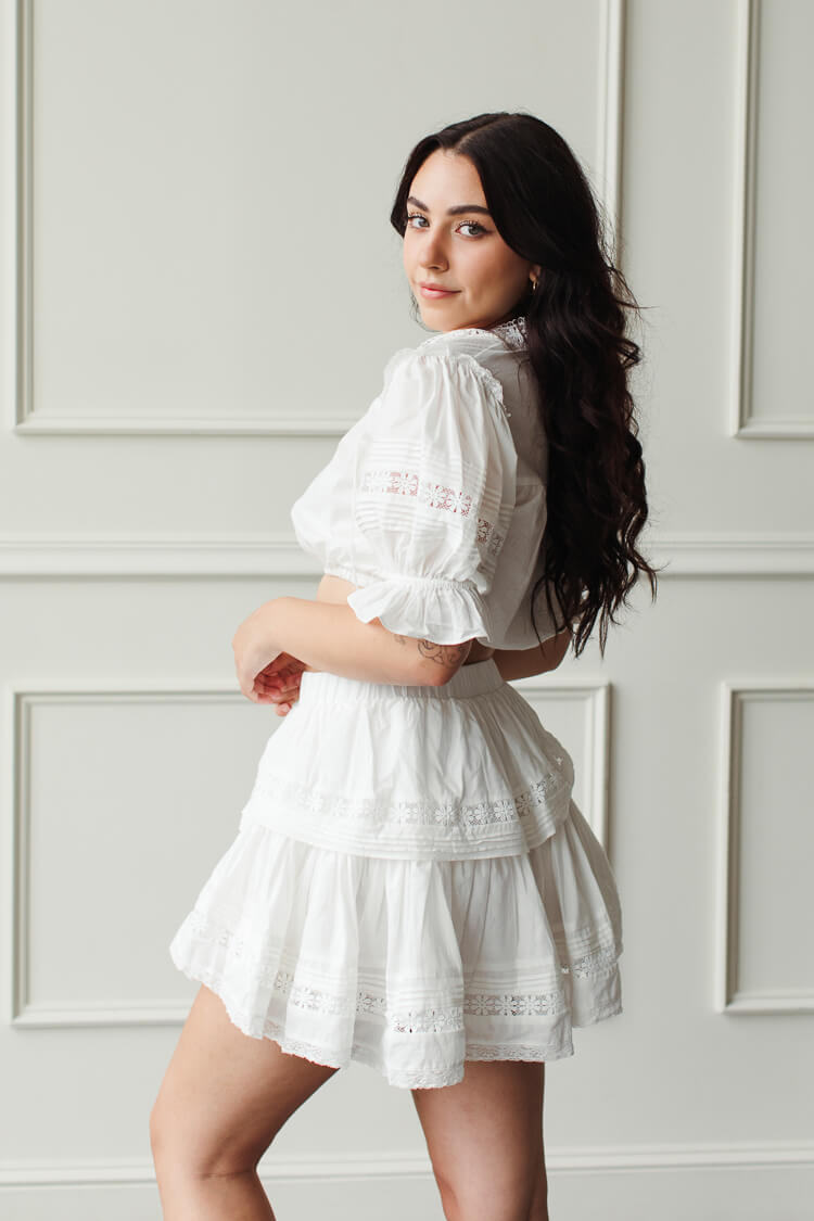 Kent White Ruffle Skirt Set - FINAL SALE