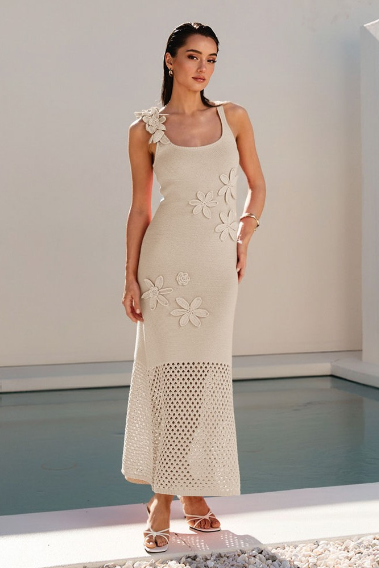 Koh Samui Crochet Midi Dress - Natural