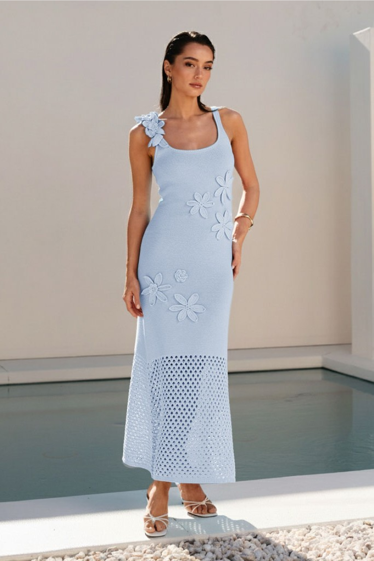 Koh Samui Crochet Midi Dress - Sky Blue