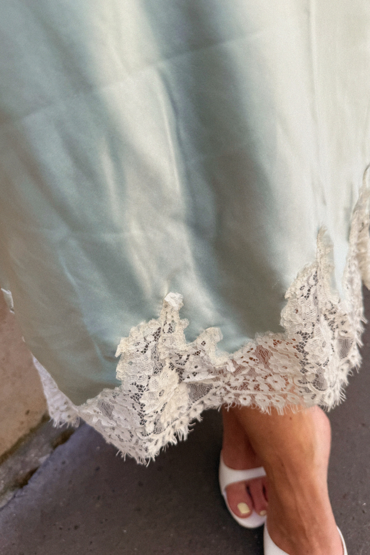 Le Soir Satin Lace Midi Skirt