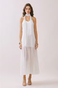 Lila Maxi Dress with Neck Scarf - White