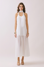 Lila Maxi Dress with Neck Scarf - White
