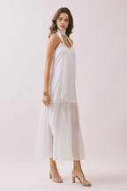 Lila Maxi Dress with Neck Scarf - White