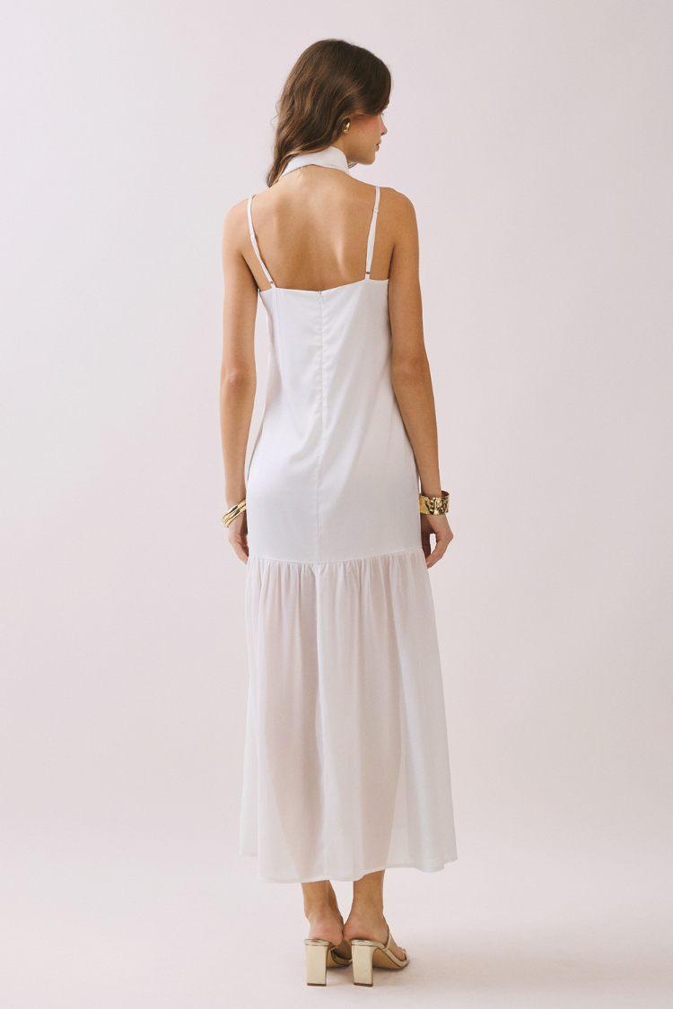 Lila Maxi Dress with Neck Scarf - White