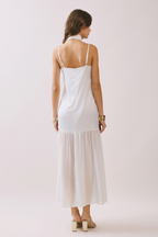 Lila Maxi Dress with Neck Scarf - White