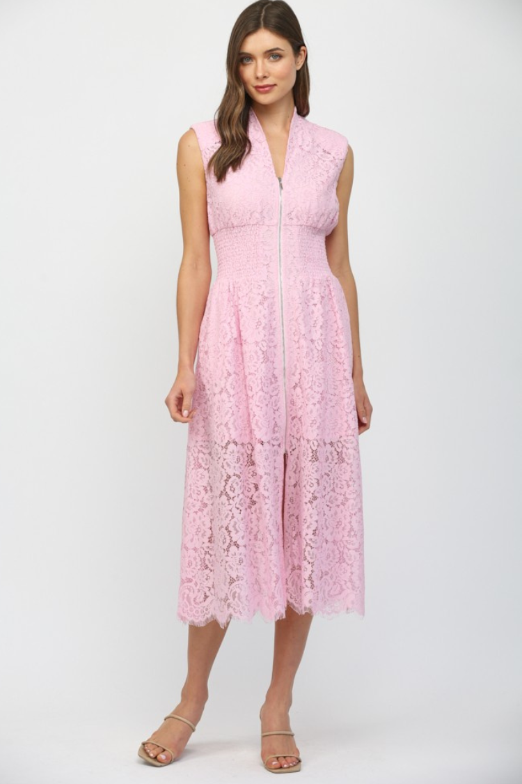 Lille Pink Lace Midi Dress