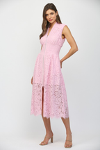 Lille Pink Lace Midi Dress