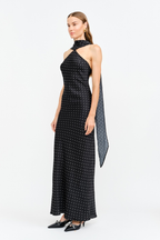 Magdalena Polka Dot Maxi Dress with Neck Scarf