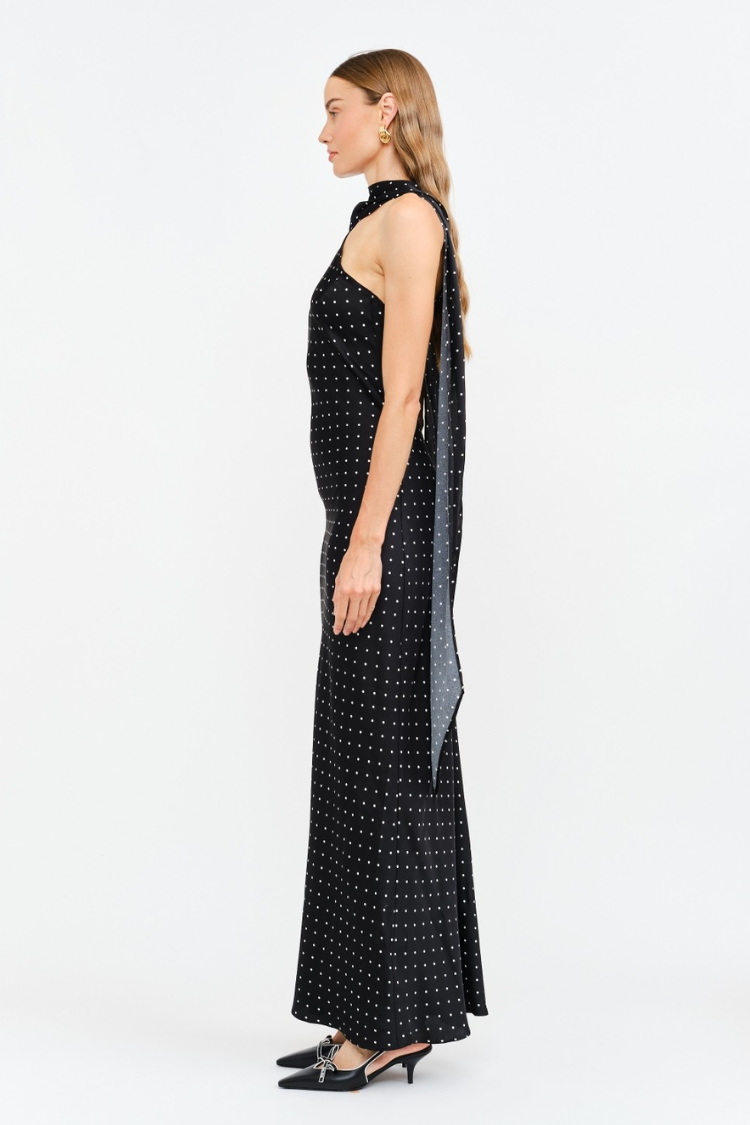 Magdalena Polka Dot Maxi Dress with Neck Scarf
