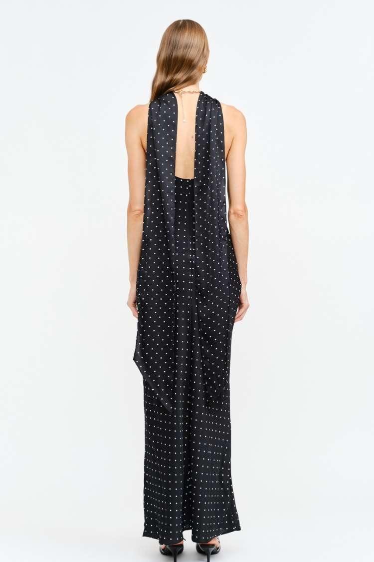 Magdalena Polka Dot Maxi Dress with Neck Scarf