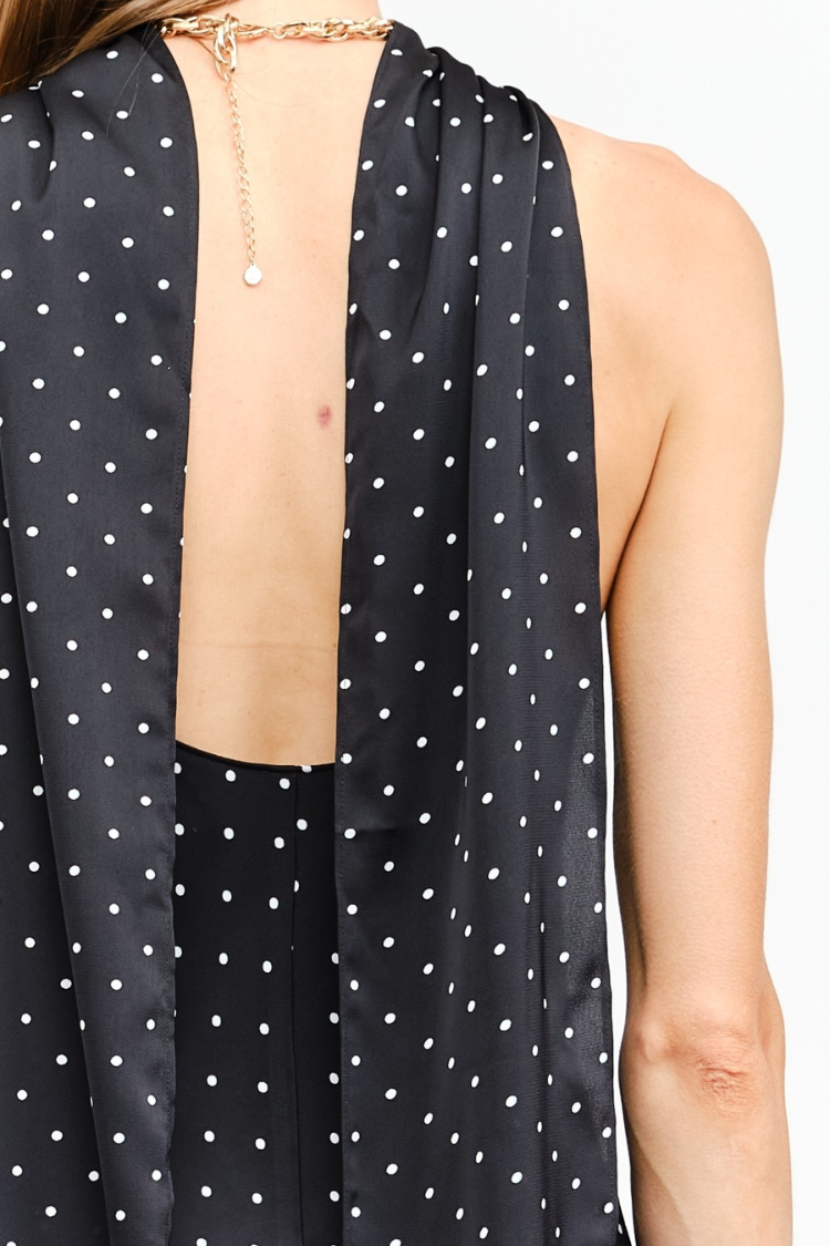 Magdalena Polka Dot Maxi Dress with Neck Scarf